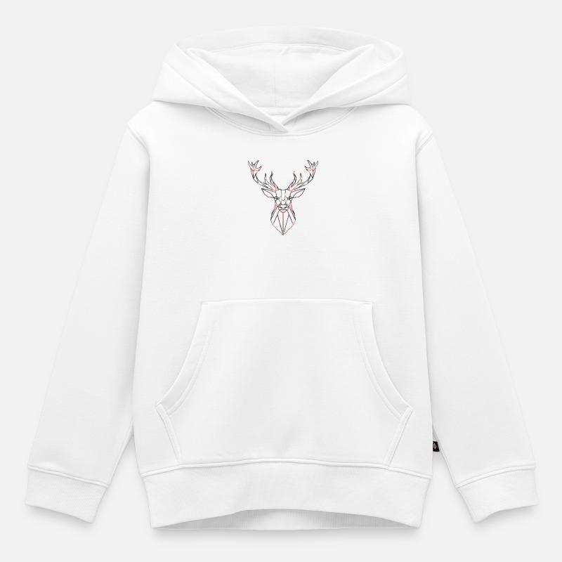 Cerf géométrique avec des accents rouges - Sweat Premium à capuche enfant bio - blanc