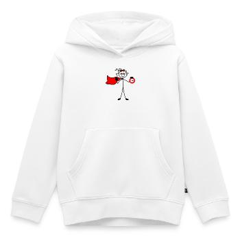 Femme avec cape rouge et panneau d’arrêt - Sweat Premium à capuche enfant bio - blanc - Devant - AI Model Kid Female (0cm)