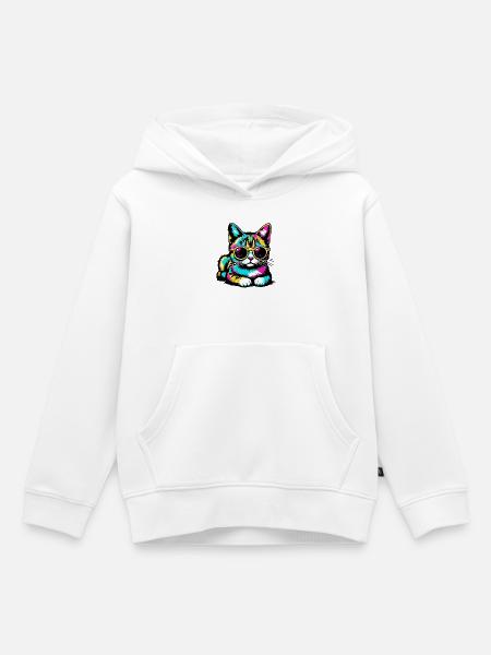 Katze mit Sonnenbrille - Kinder Premium Organic Hoodie - Weiß