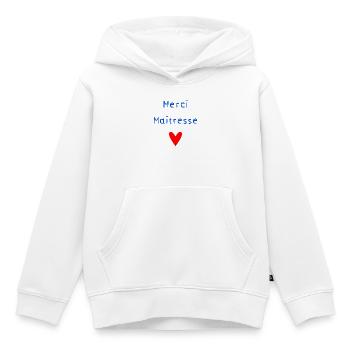 MERCI. MAÎTRESSE. MERCI MAÎTRESSE. MAITRESSE - Sweat Premium à capuche enfant bio - blanc - Devant - AI Model Kid Female (0cm)