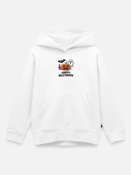 Kürbis-Geist-Fledermaus Halloween - Kinder Premium Organic Hoodie - Weiß