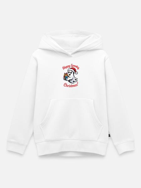 Spukiger Weihnachtsgeist mit Geschenk - Kinder Premium Organic Hoodie - Weiß