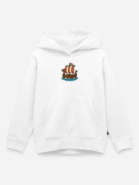 Wikingerboot mit rotem Segel - Kinder Premium Organic Hoodie - Weiß