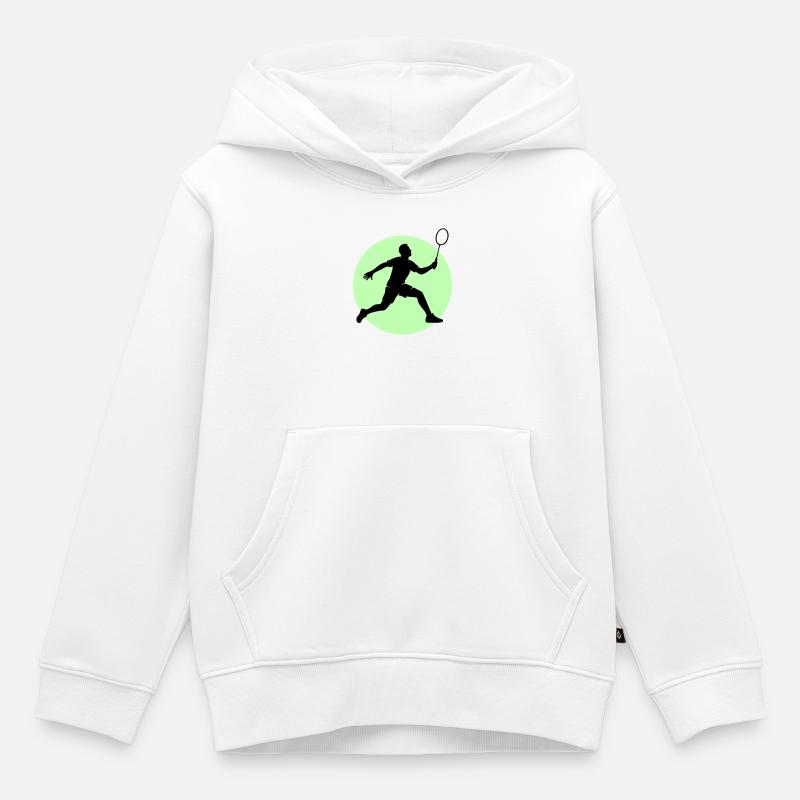 Coup droit d’un joueur de badminton - Sweat Premium à capuche enfant bio - blanc