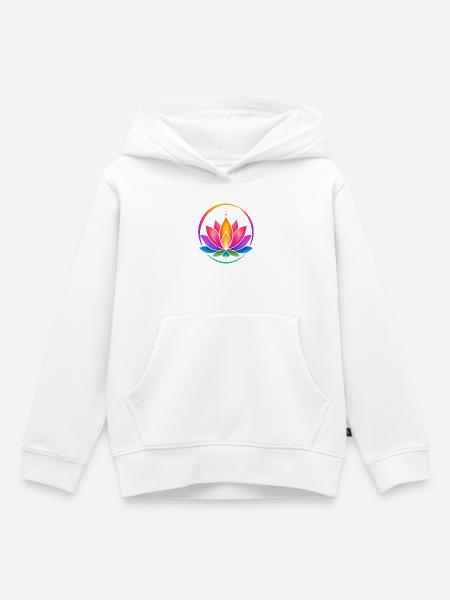 Regenbogen-Lotus im Kreis - Kinder Premium Organic Hoodie - Weiß