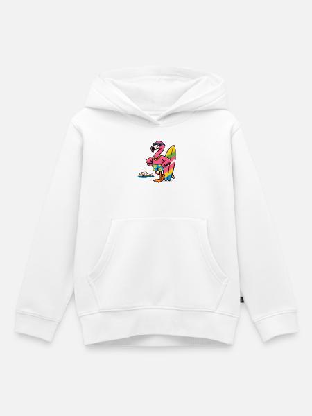 Flamingo Surfing mit Sonnenbrille - Kinder Premium Organic Hoodie - Weiß