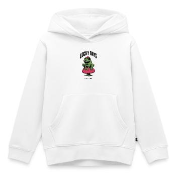 Grenouille porte-bonheur au chapeau champignon - Sweat Premium à capuche enfant bio - blanc - Devant - AI Model Kid Female (0cm)