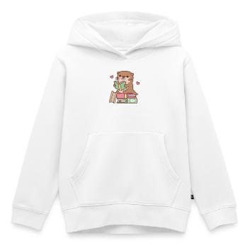La loutre mignonne s’assoit sur des livres à lire - Sweat Premium à capuche enfant bio - blanc - Devant - AI Model Kid Female (0cm)