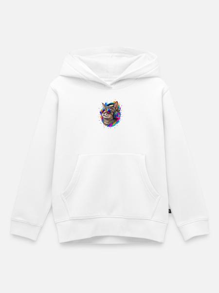 Katze Headphone cool Musik - Kinder Premium Organic Hoodie - Weiß