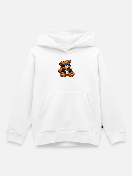 Bär in Lederjacke Streetwear - Kinder Premium Organic Hoodie - Weiß