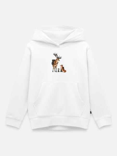 Hirsch & Fuchs – Kaffeepause beim Wandern - Kinder Premium Organic Hoodie - Weiß
