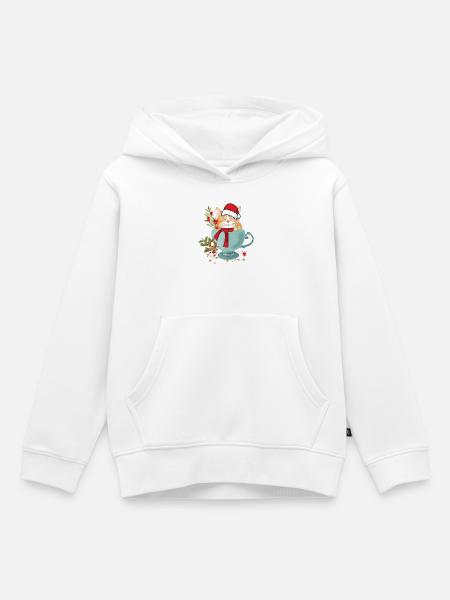 Katze mit Weihnachtsmütze  - Kinder Premium Organic Hoodie - Weiß