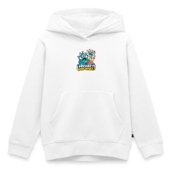Ich habe ihn gedrückt. Und jetzt? - Kinder Premium Organic Hoodie - Weiß - Vorne - AI Model Kid Female (0cm)