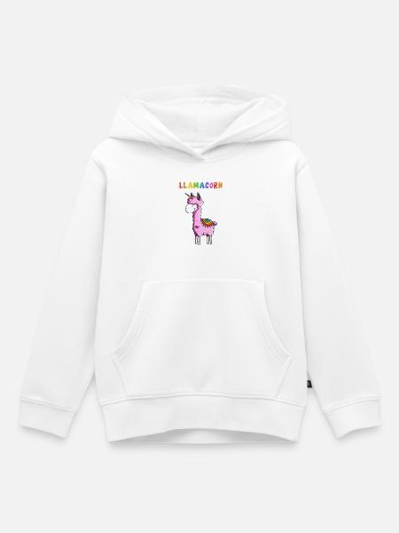 Llamacorn - Lama Einhorn - Comic - Fun Geschenk - Premium børne hættetrøje økologisk - hvid