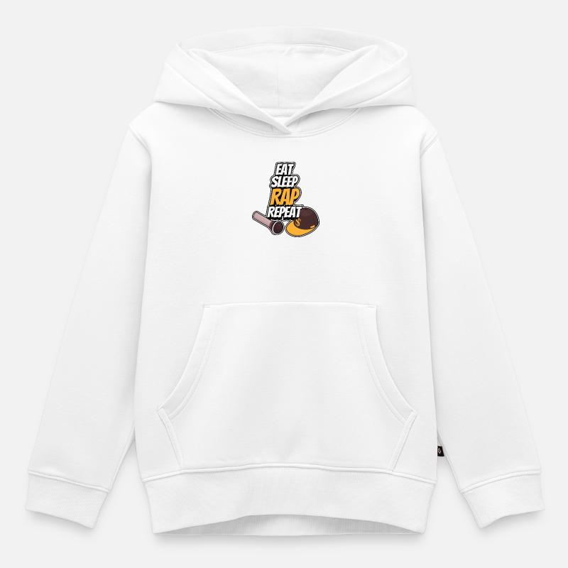 Manger - Dormir - Rapper - Répéter - Sweat Premium à capuche enfant bio - blanc