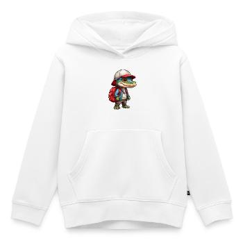 Crocodile mignon en look extérieur avec sac à dos - Sweat Premium à capuche enfant bio - blanc - Devant - AI Model Kid Female (0cm)