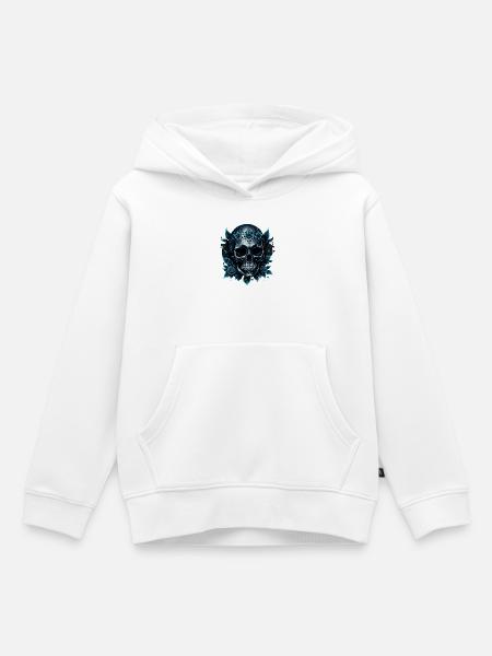 Dunkelblauer Totenkopf mit Rosen. - Kinder Premium Organic Hoodie - Weiß