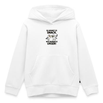 Vous appelez cela une collation. Nous l’appelons la nôtre ! - Sweat Premium à capuche enfant bio - blanc - Devant - AI Model Kid Female (0cm)