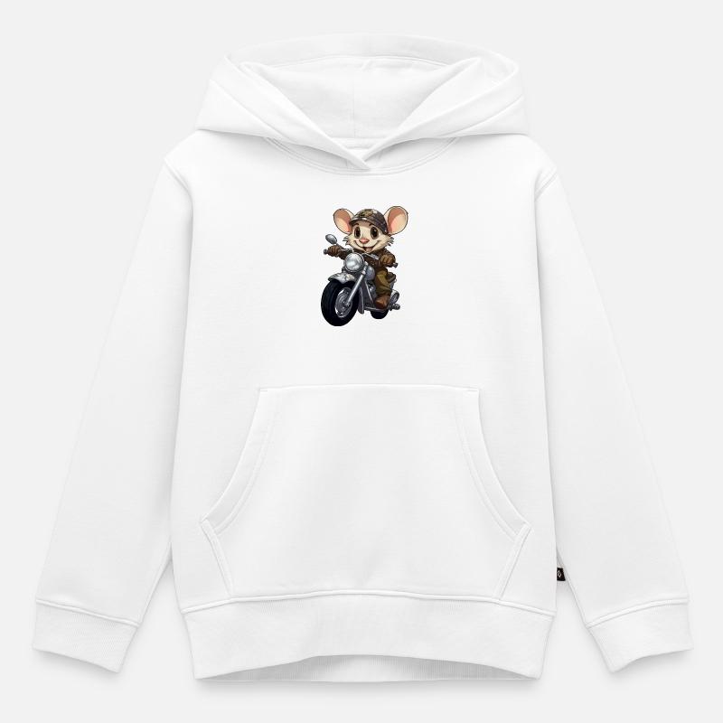 Souris Moto / Motard Souris - Sweat Premium à capuche enfant bio - blanc