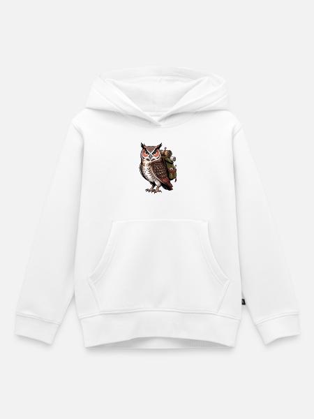 Uhu mit Rucksack - Kinder Premium Organic Hoodie - Weiß