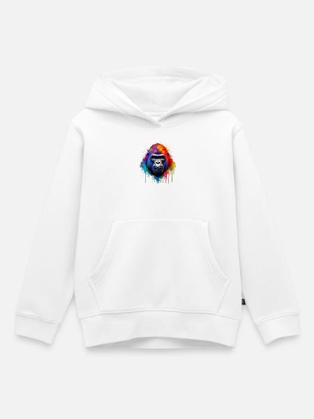 Regenbogen-Gorilla Kunst-Splash - Kinder Premium Organic Hoodie - Weiß