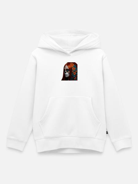 Blumen Zucker Schädel Porträt - Kinder Premium Organic Hoodie - Weiß