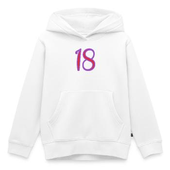 18. 18 ANS. 18e ANNIVERSAIRE. ANNIVERSAIRE 18 ANS. - Sweat Premium à capuche enfant bio - blanc - Devant - AI Model Kid Female (0cm)