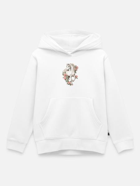 Pferd mit Rosen - Kinder Premium Organic Hoodie - Weiß