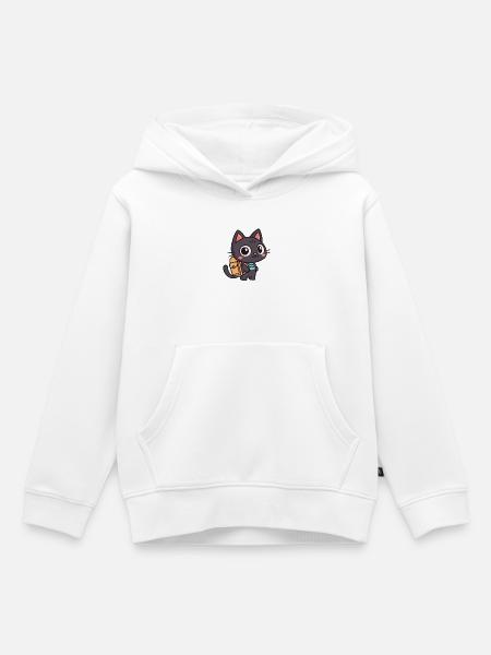 Süße Entdeckerkatze mit Schultasche - Kinder Premium Organic Hoodie - Weiß