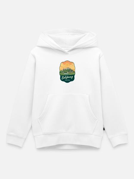 Salzburger Festung Retro Sonnenuntergangsabzeichen - Kinder Premium Organic Hoodie - Weiß