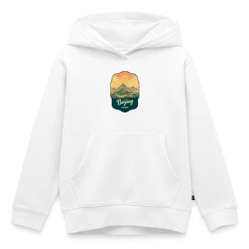 Badge rétro de voyage au coucher de soleil de la Grande Muraille de Pékin - Sweat Premium à capuche enfant bio - blanc - Devant - AI Model Kid Female (0cm)