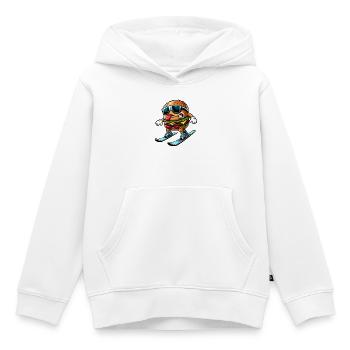 Skieur drôle avec bande dessinée cheeseburger - Sweat Premium à capuche enfant bio - blanc - Devant - AI Model Kid Female (0cm)