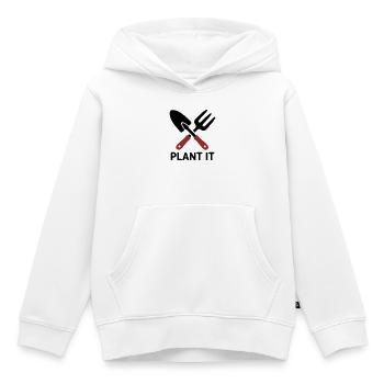 Logo Plant It d’outil de jardin - Sweat Premium à capuche enfant bio - blanc - Devant - AI Model Kid Female (0cm)