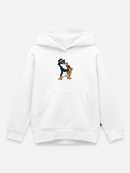 Pinguin mit Saxophon - Kinder Premium Organic Hoodie - Weiß