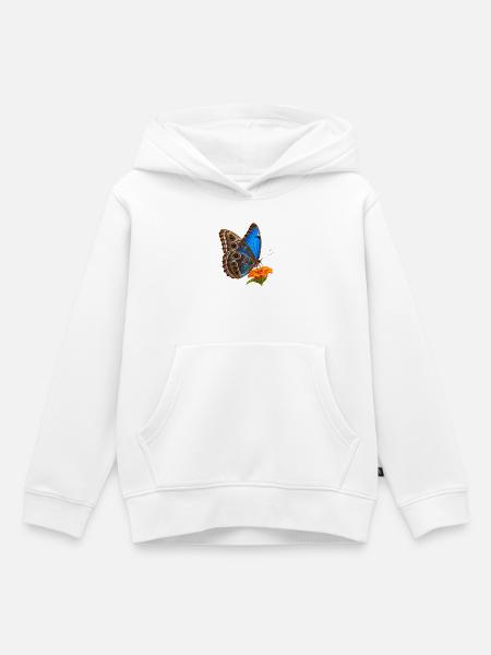 Schmetterling Blauer Morpho - Kinder Premium Organic Hoodie - Weiß