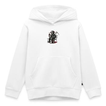 Grim Reaper Kaffee auf Bank - Kinder Premium Organic Hoodie - Weiß - Vorne - AI Model Kid Female (0cm)