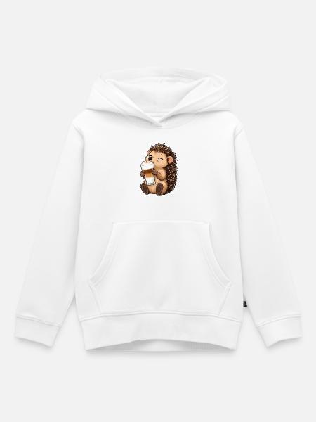 Igel mit Latte Macchiato - Kinder Premium Organic Hoodie - Weiß