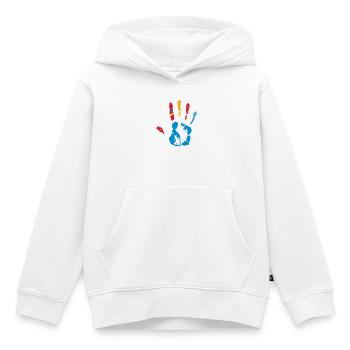 Une empreinte de la main coloré avec diverses - Sweat Premium à capuche enfant bio - blanc - Devant - AI Model Kid Female (0cm)