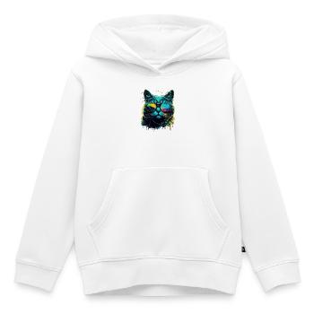 Chat cool - Sweat Premium à capuche enfant bio - blanc - Devant - AI Model Kid Female (0cm)