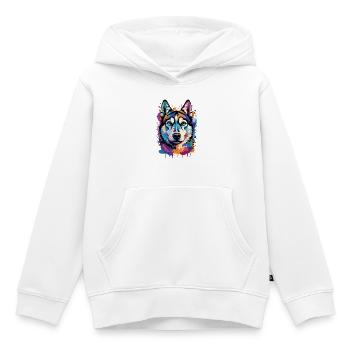 Husky Colorful - Husky Dog - Colorful Husky - Sweat Premium à capuche enfant bio - blanc - Devant - AI Model Kid Female (0cm)