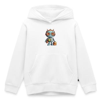 Petit robot avec cartable premier jour d’école - Sweat Premium à capuche enfant bio - blanc - Devant - AI Model Kid Female (0cm)