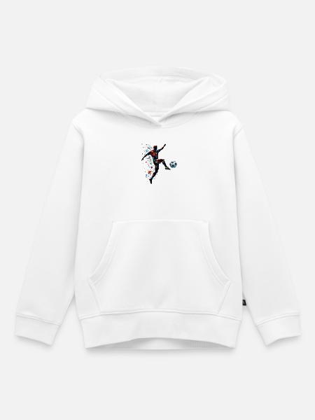 dynamischer Fußballspieler spielt Fußball - Kinder Premium Organic Hoodie - Weiß