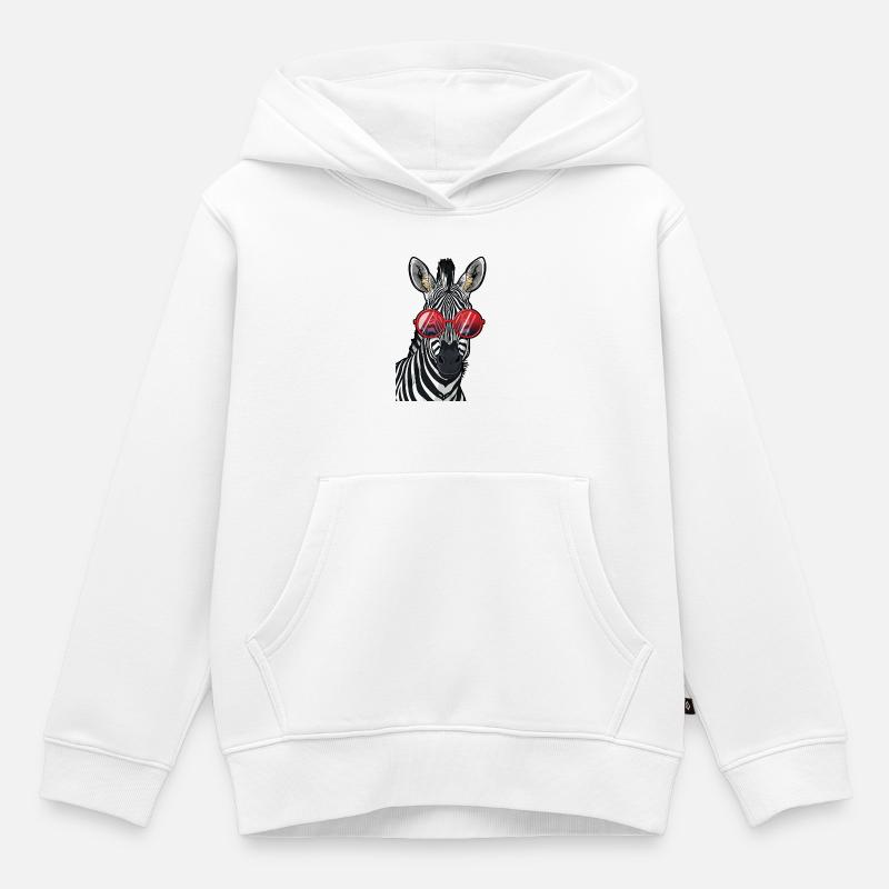 Zèbre branché avec lunettes de soleil - Sweat Premium à capuche enfant bio - blanc
