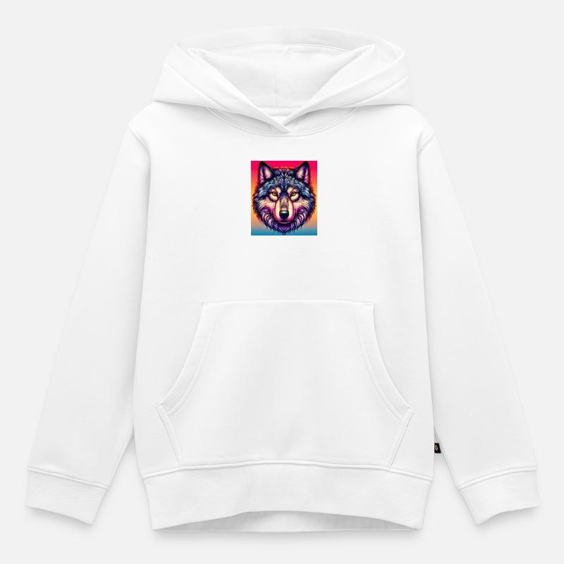 Loup - Sweat Premium à capuche enfant bio - blanc