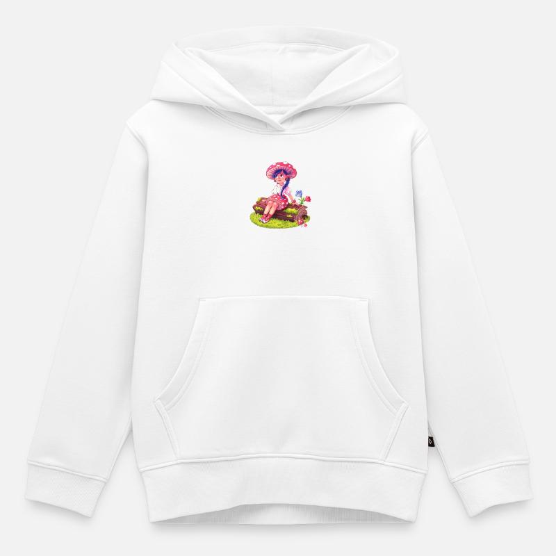Fille Champignon dans une Forêt - Sweat Premium à capuche enfant bio - blanc