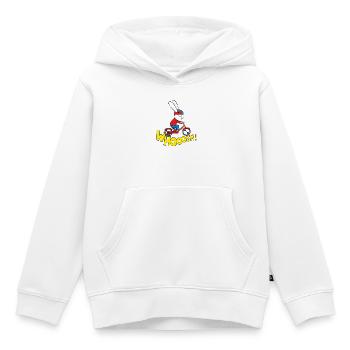 Simon Super Bunny avec vélo et lettrage - Sweat Premium à capuche enfant bio - blanc - Devant - AI Model Kid Female (0cm)