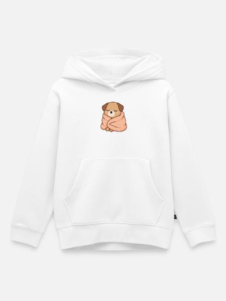 Schlafender Hund in Kuscheldecke - Kinder Premium Organic Hoodie - Weiß