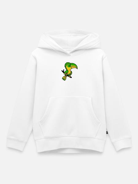 Neon-Tukan in Grün-Gelb - Kinder Premium Organic Hoodie - Weiß