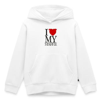 J'aime mon staffie avec tête de coeur - 008b - Sweat Premium à capuche enfant bio - blanc - Devant - AI Model Kid Female (0cm)