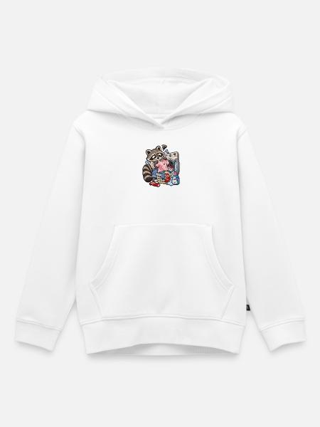 Waschbär im Waschsalon  - Kinder Premium Organic Hoodie - Weiß